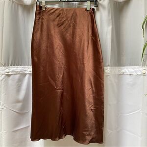 Nicole Miller New York Chocolate Brown Faux Satin Faux Silk Midi Skirt